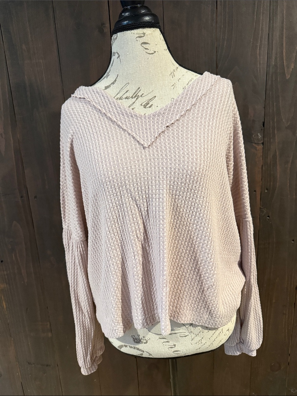 Altar'd State Pale Pink Waffle V-Neck Sweater